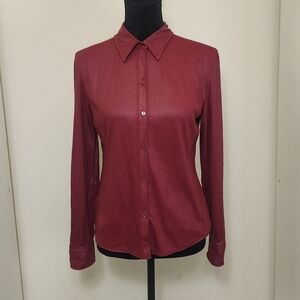 Elegant Red Women's Button-Up Shirt